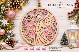 Angel Christmas Ornament Laser Cut, an Object Graphic by YA Design