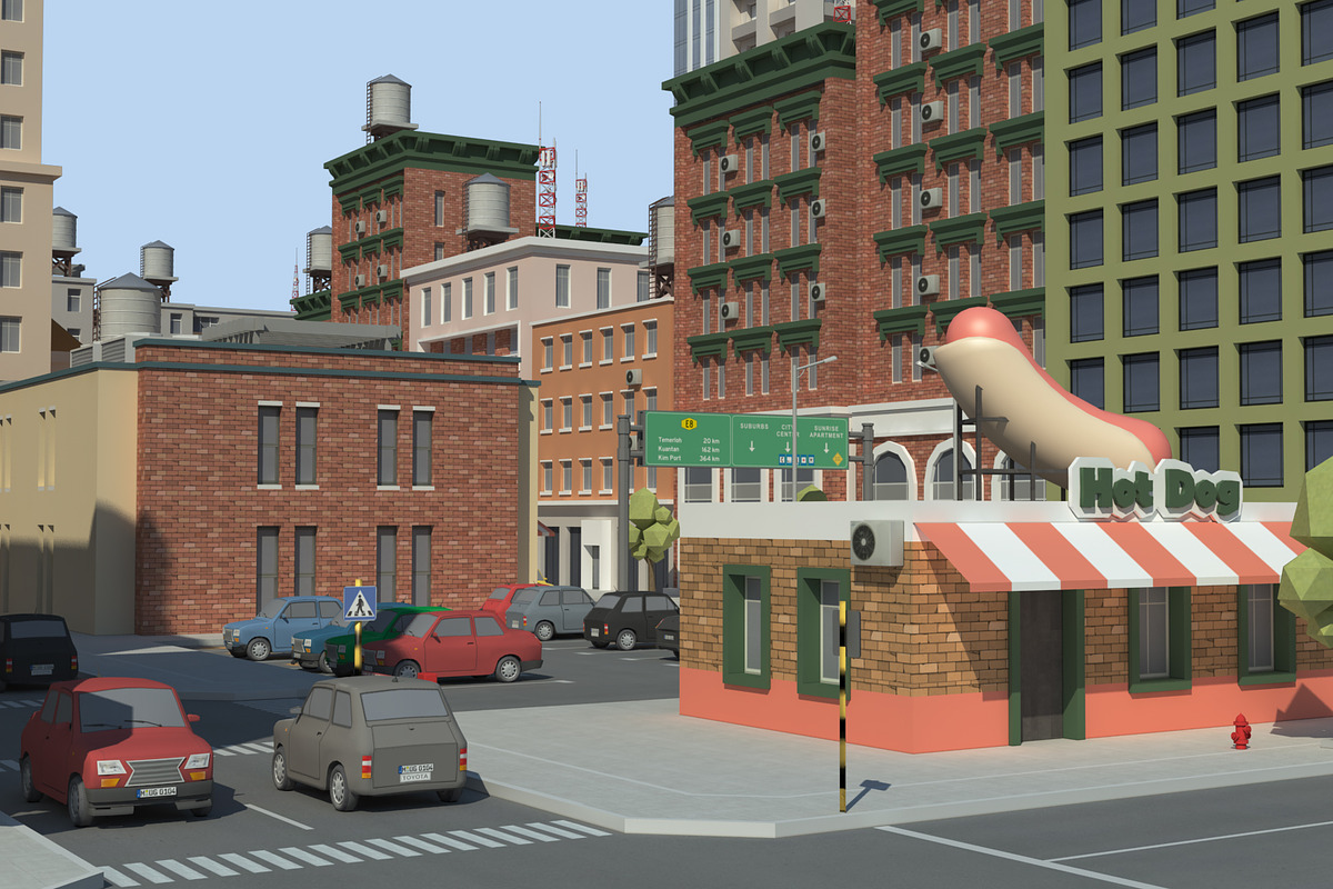Realistic Lowpoly Simple City VR/AR, an Environmental 3D Model by NOMODOL (Photo 11 of 59)
