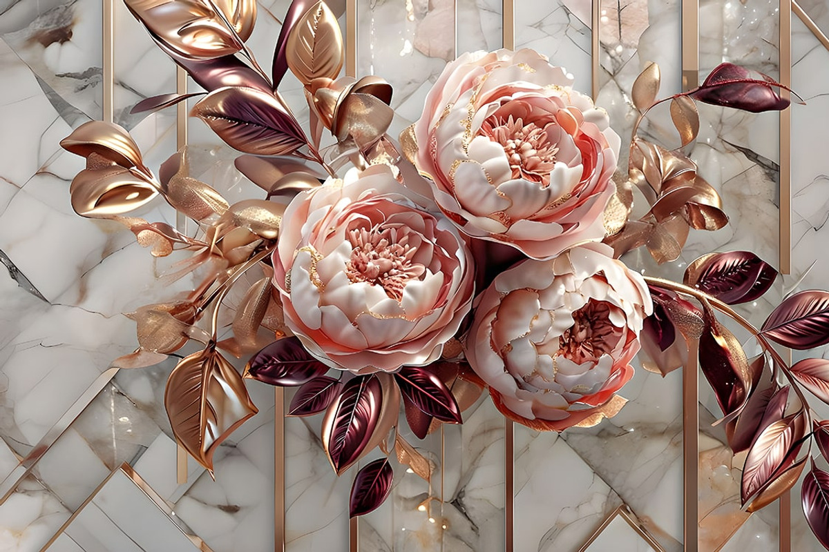 Pink peonies on marble background, an Illustration by Liubovi Samoilova SHOP