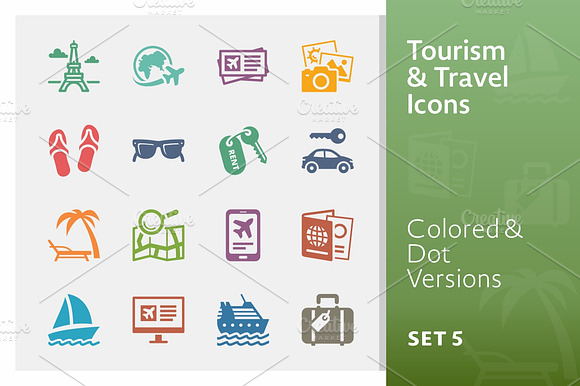 Tourism Travel Icons 5 Colored