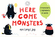 Cute Monsters Kids Vector Graphics, an Animal Illustration by sceptical cactus (Thumbnail 1 of 8)