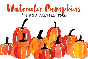 9 Watercolor Pumpkins