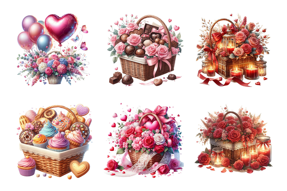 Valentines Basket Clipart Bundle, an Illustration by SinaCreation (Photo 4 of 11)