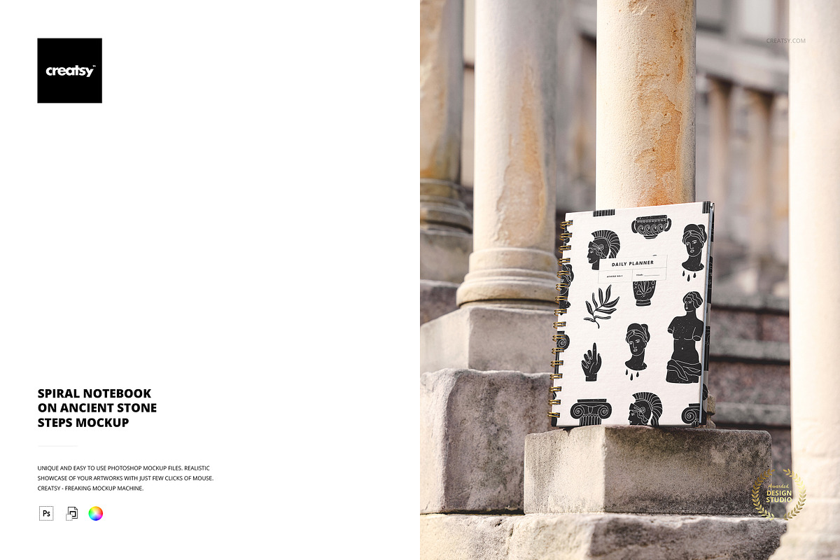 Spiral Notebook Ancient Steps Mockup, a Merchandise Mockup by creatsy5 (Photo 1 of 4)