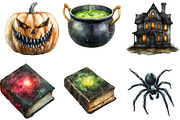Watercolor Halloween Spooky Clipart, an Illustration by Designking (Thumbnail 3 of 5)