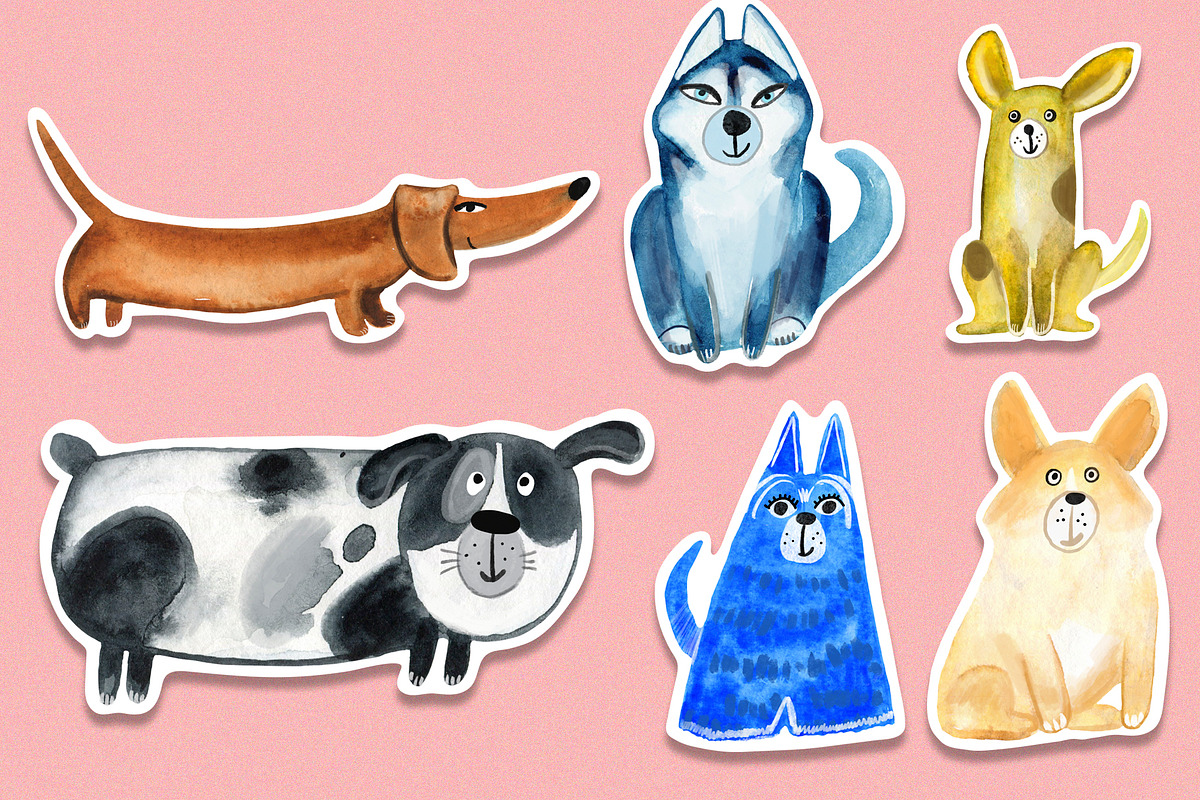 Watercolor cute dogs sticker pack, an Object Graphic by NataLyaroArt (Photo 3 of 9)