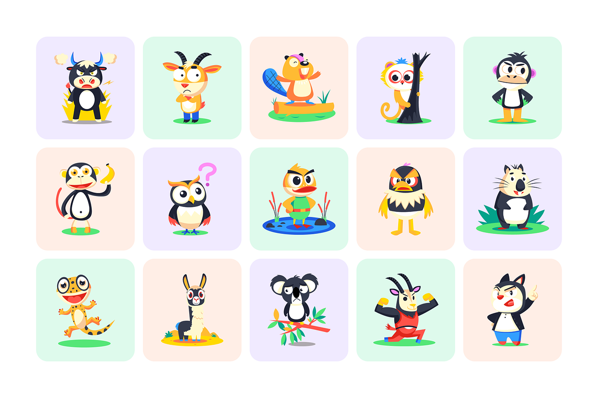 Animated Animal Mascots Art Set, an Emoji Icon by Creative Stall (Photo 4 of 5)