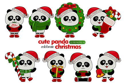 cute panda celebrate christmas