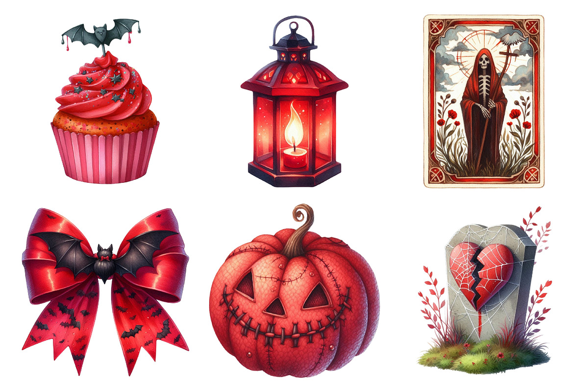 Watercolor Red Halloween Clipart, an Illustration by Daily.Designs (Photo 3 of 4)