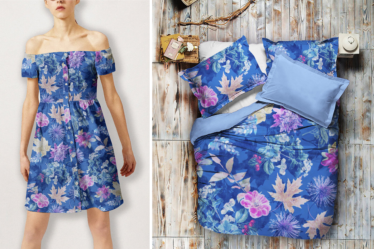 Romantic Blue Botanical Floral Print, a Pattern Graphic by Gullenda (Photo 4 of 6)