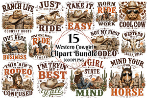Western Cowgirl PNG Clipart Bundle, a Seasonal Illustration by OK Design