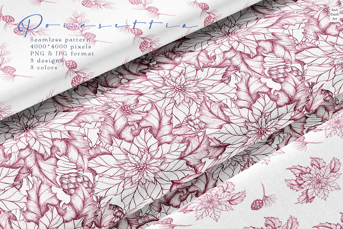 Poinsettia pattern Toile de Jouy, a Pattern Graphic by AnaGuziiArt (Photo 5 of 8)