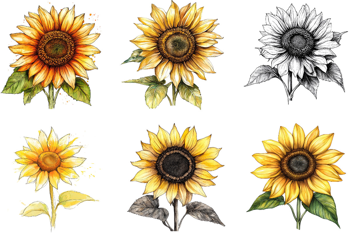 Watercolor Sunflower Bloom Clipart, a Seasonal Illustration by DreamArtGraphic (Photo 4 of 4)