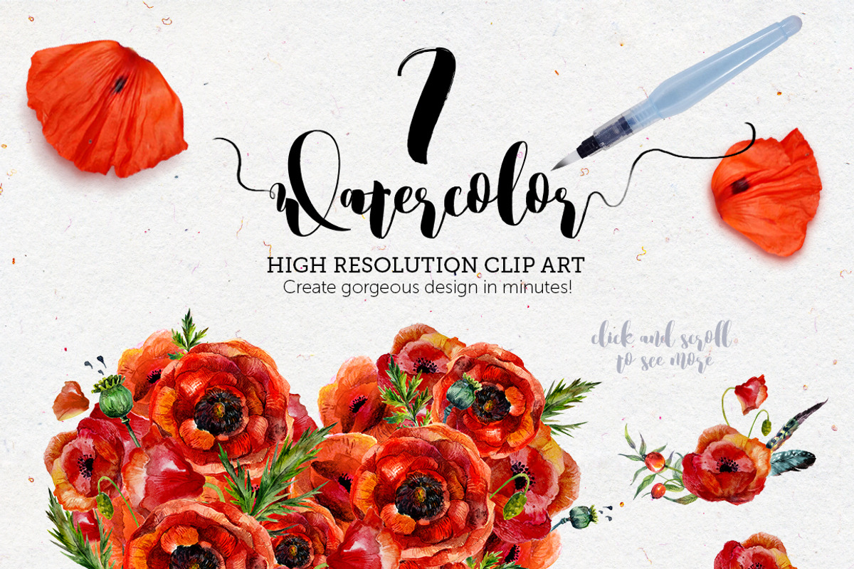 Poppy Mania Watercolor Clip Art Set, a Decorative Illustration by Inna Sinano (Photo 5 of 7)