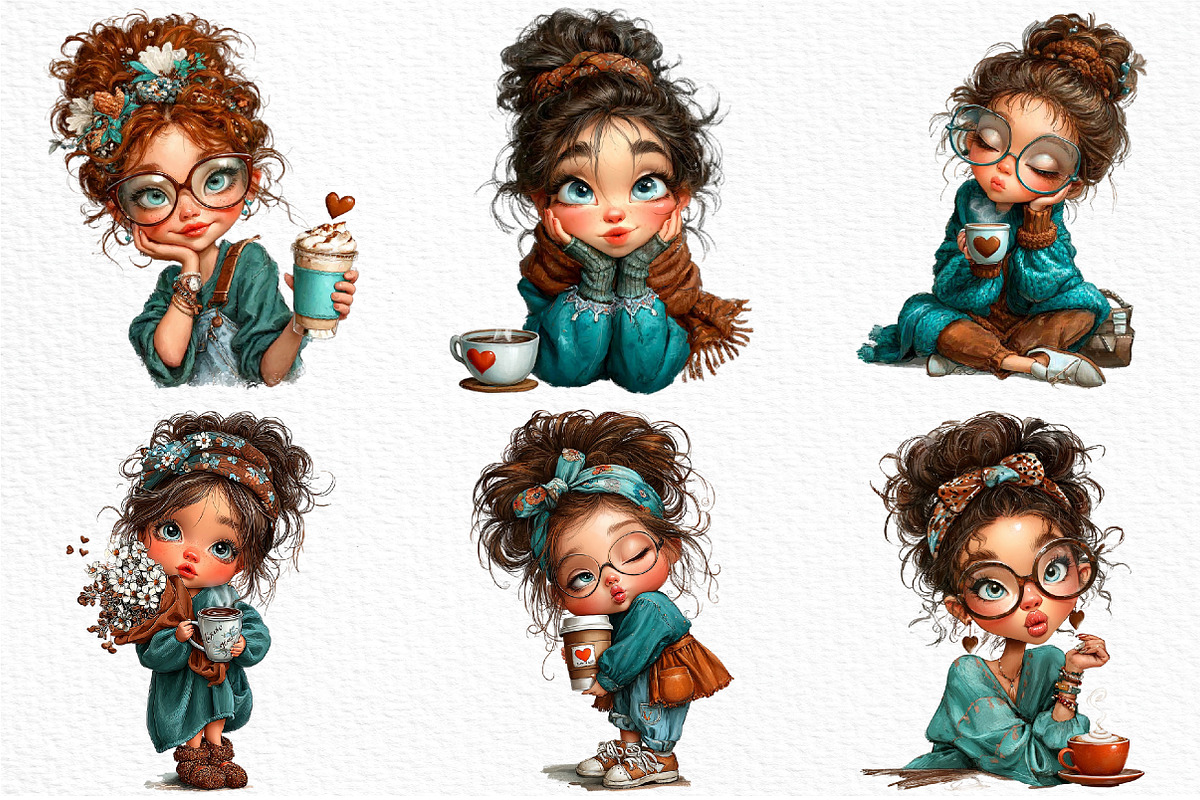 Whimsical Valentine Coffee Girl Png, an Illustration by Craft Nest (Photo 3 of 11)