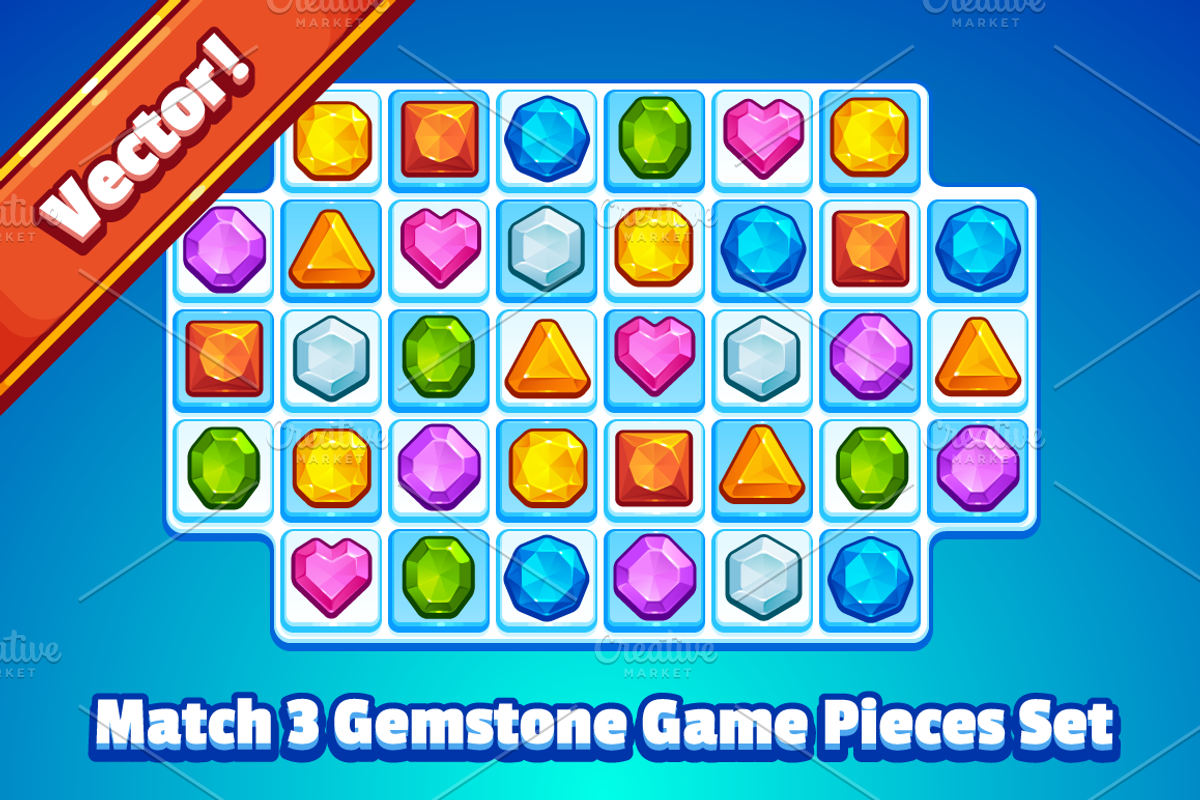 Match 3 Gemstone Game Pieces, an Illustration by Vectricity Designs (Photo 2 of 3)