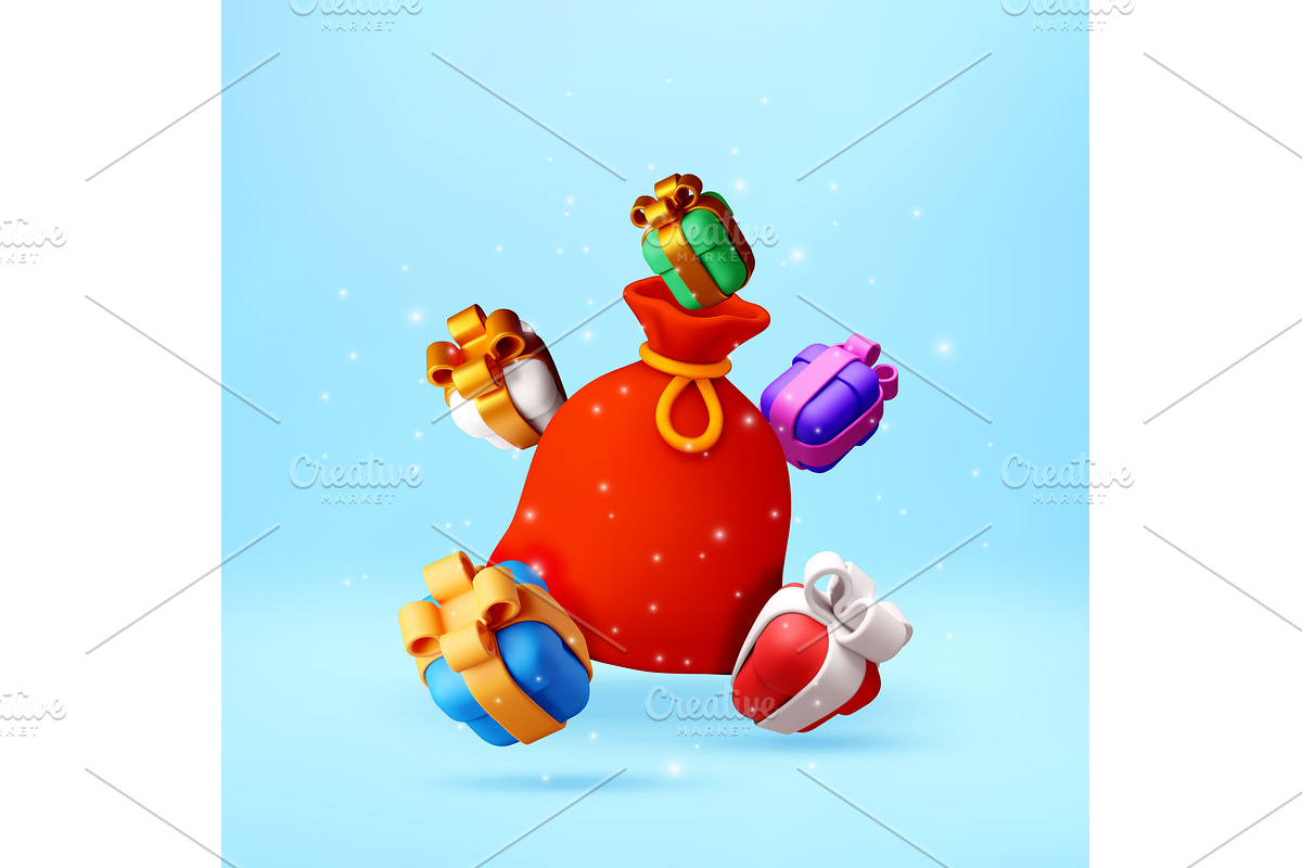 3d Red santa sack with colorful gift, an Object Illustration by Abscent