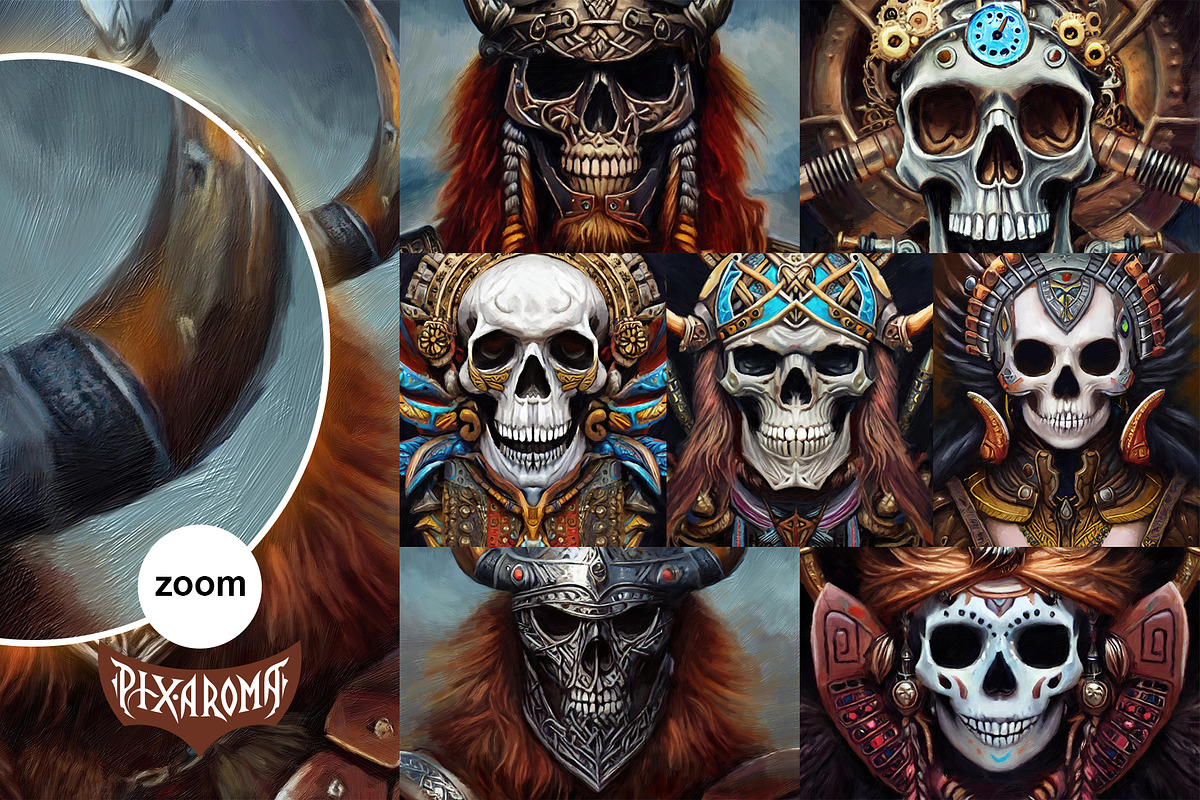 Skulls Bundle - Oil Paintings, an Illustration by pixaroma (Photo 6 of 15)