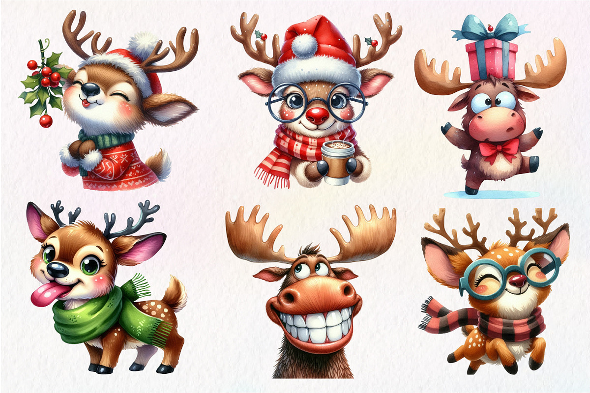 Quirky Reindeer Funny Moose Clipart, an Illustration by Dream Creation (Photo 5 of 7)