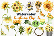 Watercolor Sunflower Clipart, 44 PNG, a Decorative Illustration by CropUp Creative (Thumbnail 1 of 4)