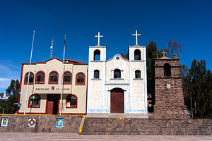 Church and municipal building of Llachon near Lake Titicaca, Per, an Architecture Photo by GoodGoods