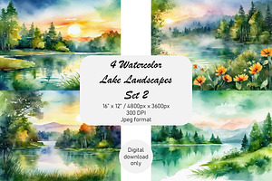 Watercolor Lake Landscapes Set 2