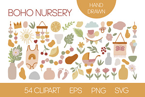 Cute boho clipart for kids nursery
