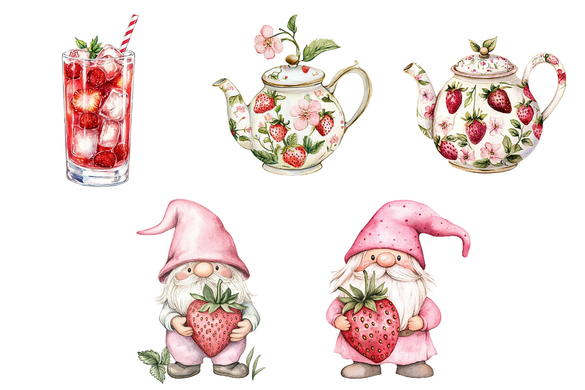 Watercolor Strawberry Clipart Bundle, a Seasonal Illustration by CitraGraphics (Photo 3 of 5)