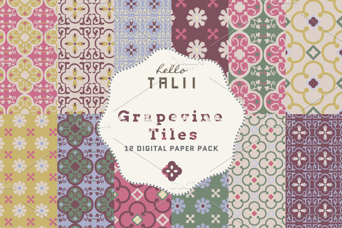 Grapevine Tiles Digital Paper, a Pattern Graphic by Hello Talii