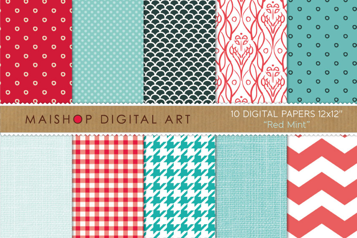 Digital Papers Red Mint