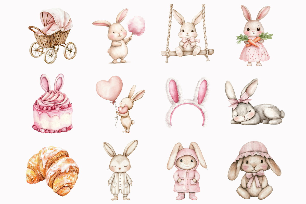 Watercolor Bunny Clipart, a Seasonal Illustration by Design Market (Photo 2 of 5)