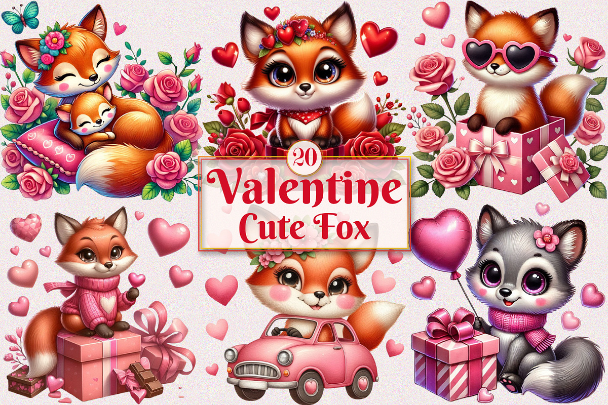Valentine Cute Fox Clipart Bundle, a Seasonal Illustration by Craft Nest (Photo 1 of 5)