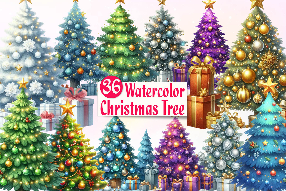 Watercolor Christmas Tree Clipart Bu, an Illustration by CreationArt (Photo 1 of 6)