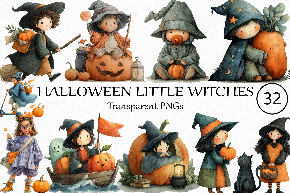 Little Witches Halloween Pumpkin PNG, an Illustration by Craft Nest (Photo 1 of 4)