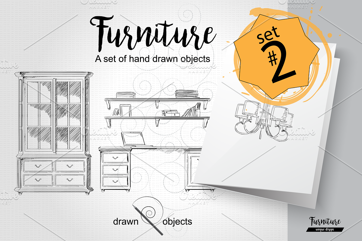 Furniture Hand drawn Vector set#2, a Decorative Illustration by Alltruecolours (Photo 1 of 4)