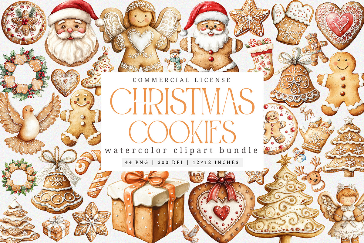 Watercolor Gingerbread Cookies PNG, an Illustration by SinaCreation (Photo 1 of 7)