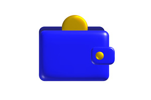 A blue wallet holds a gold coin, an Object Illustration by Woters little shop