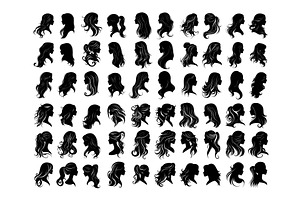 Women hairstyle avatars black ink, an Object Illustration by Onyx