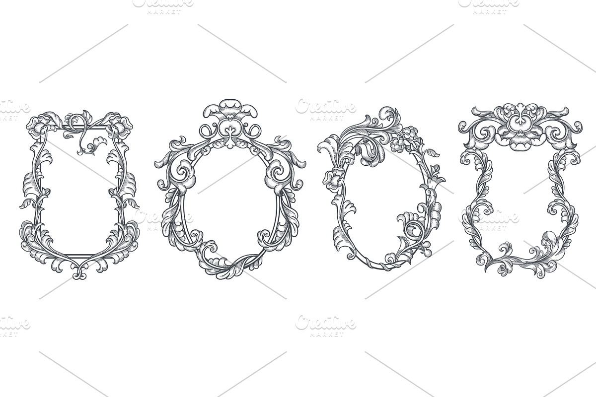 Baroque frames. Outline engraved, an Illustration by YummyBuum