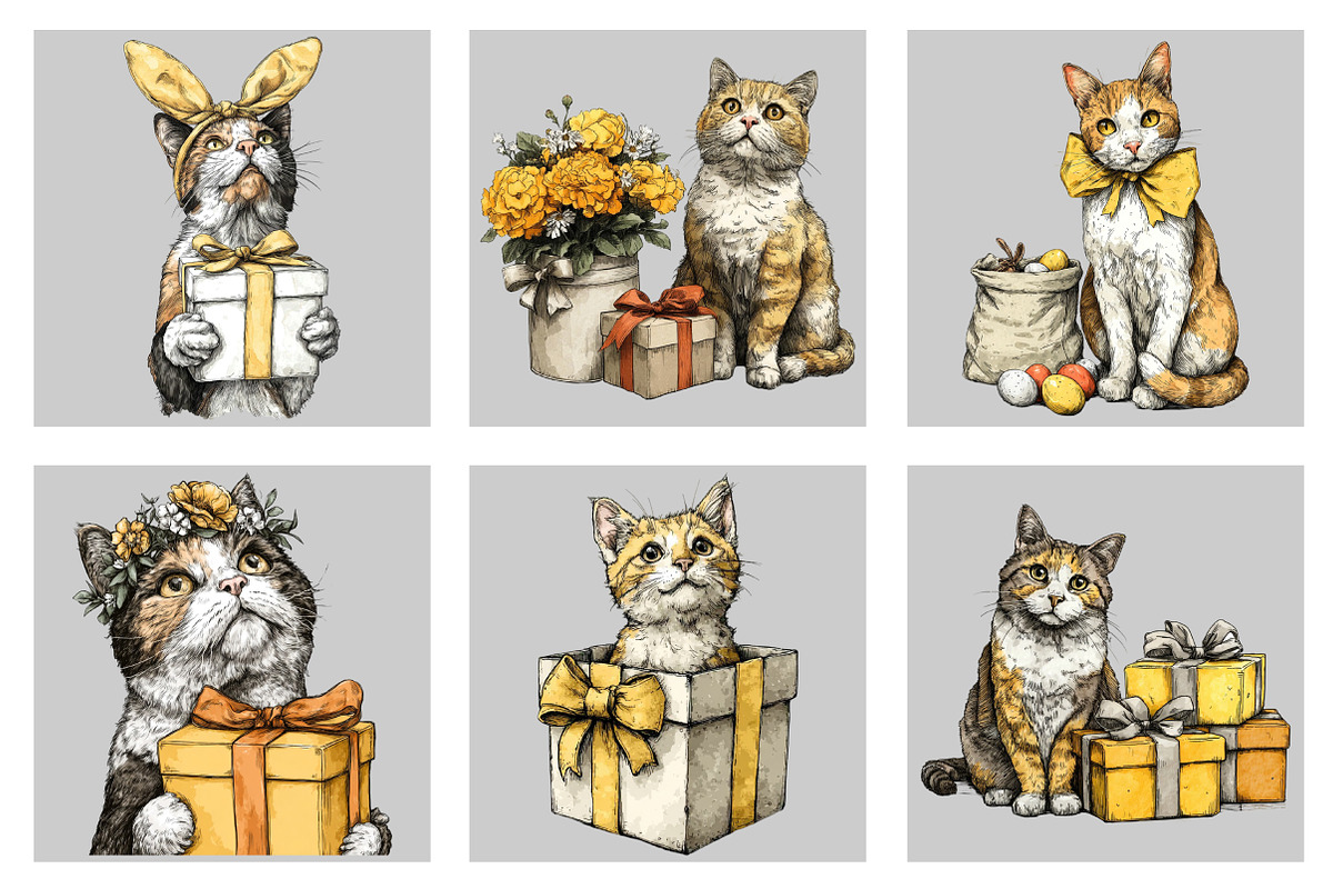 Whimsical Easter Cat Clipart, an Illustration by Black Bird Studio (Photo 5 of 5)