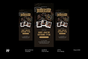 Modern Barbershop Roll-Up Banner, a Stationery Template by Neermana
