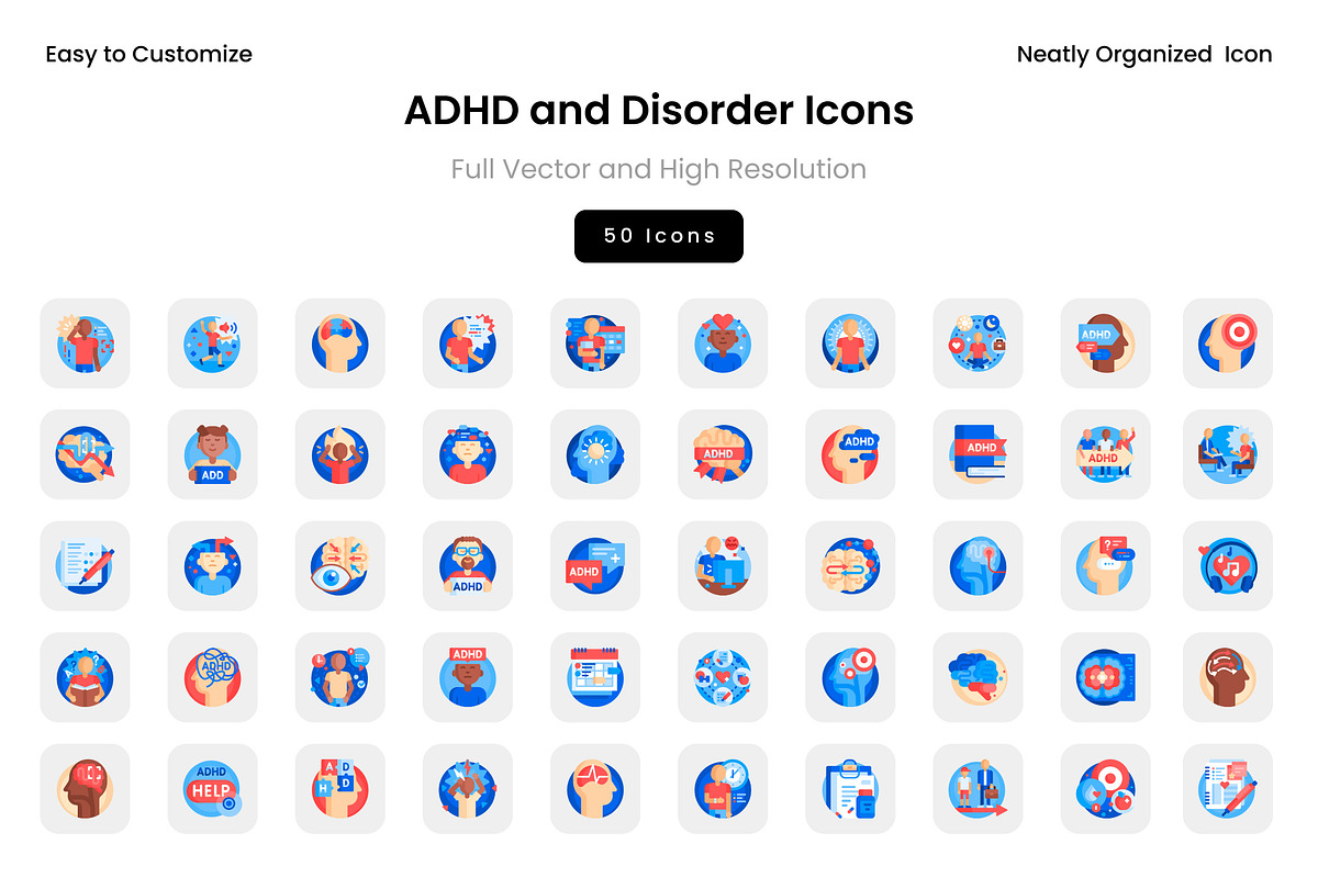 ADHD and Disorder Icons, a Solid Icon by Wencory (Photo 2 of 2)
