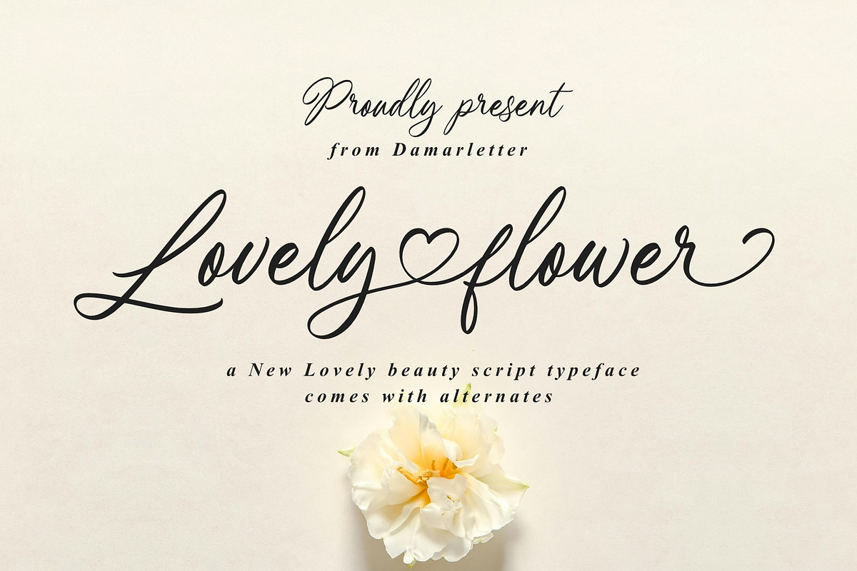 Lovely flower, a Script Font by Damarletter (Photo 1 of 9)