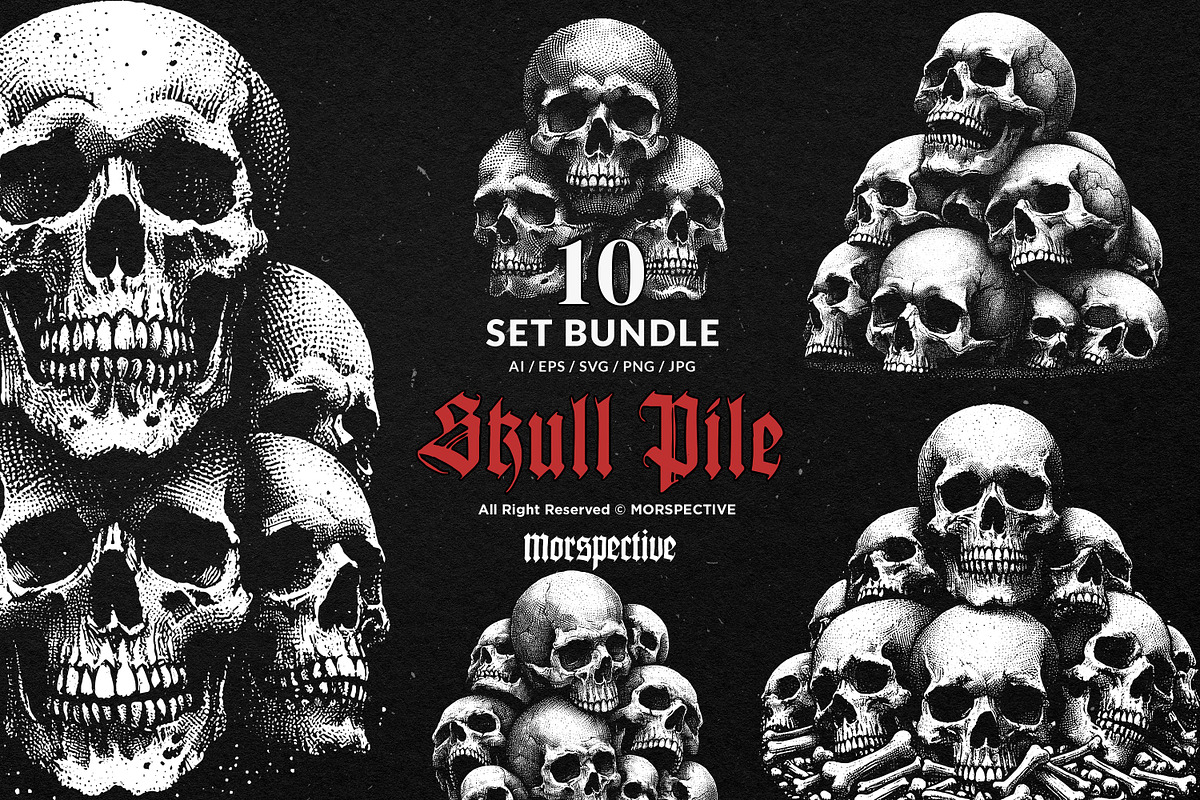 10 Bundle Dark Art Skull Head Pile, an Illustration by Morspective (Photo 1 of 7)
