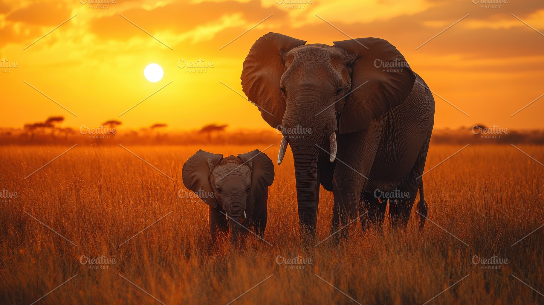 Elephant family walking through the, an Animal Photo by Pixeness Studio