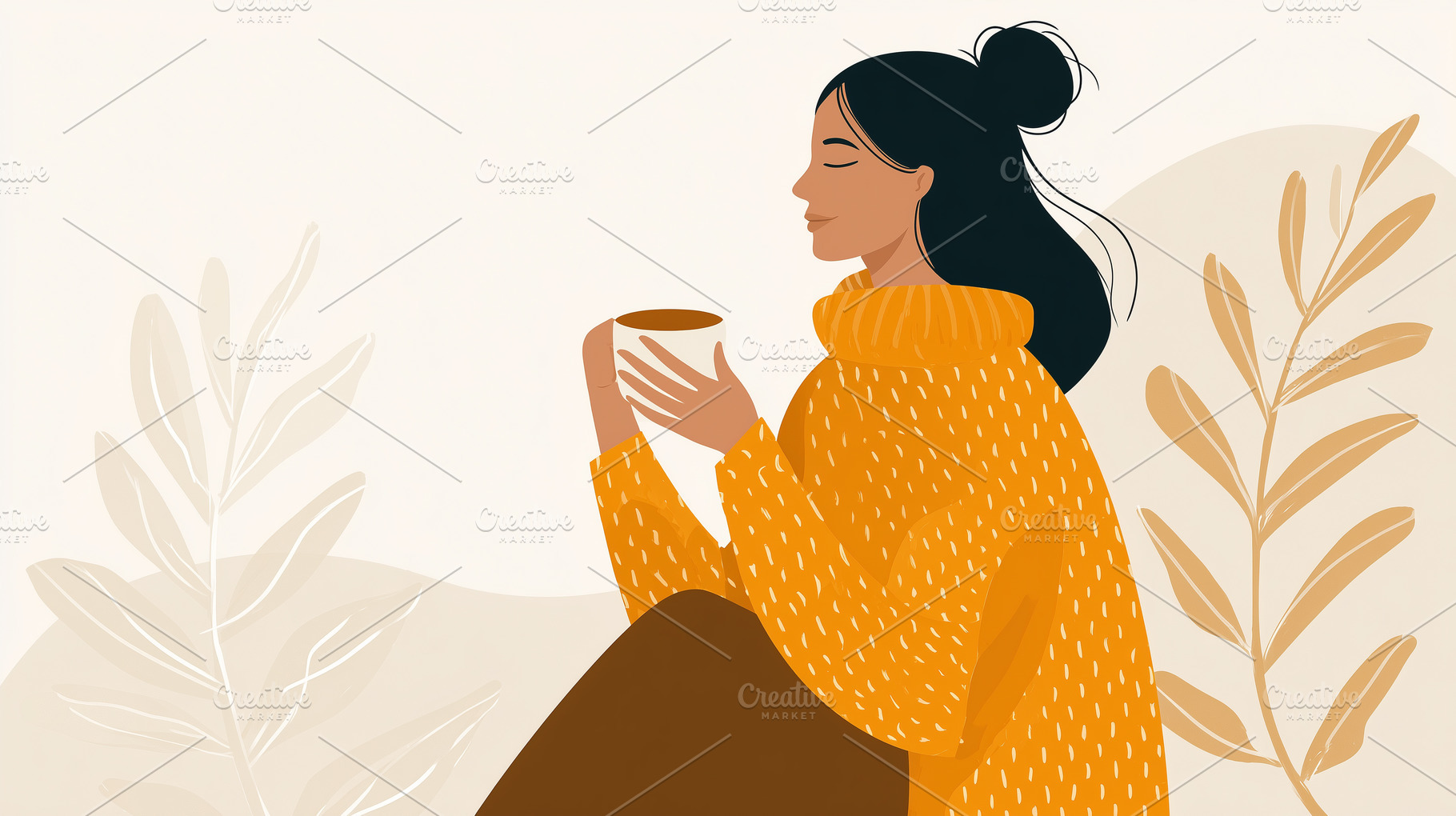 Woman in cozy yellow sweater enjoys, a Person Photo by MistyDay