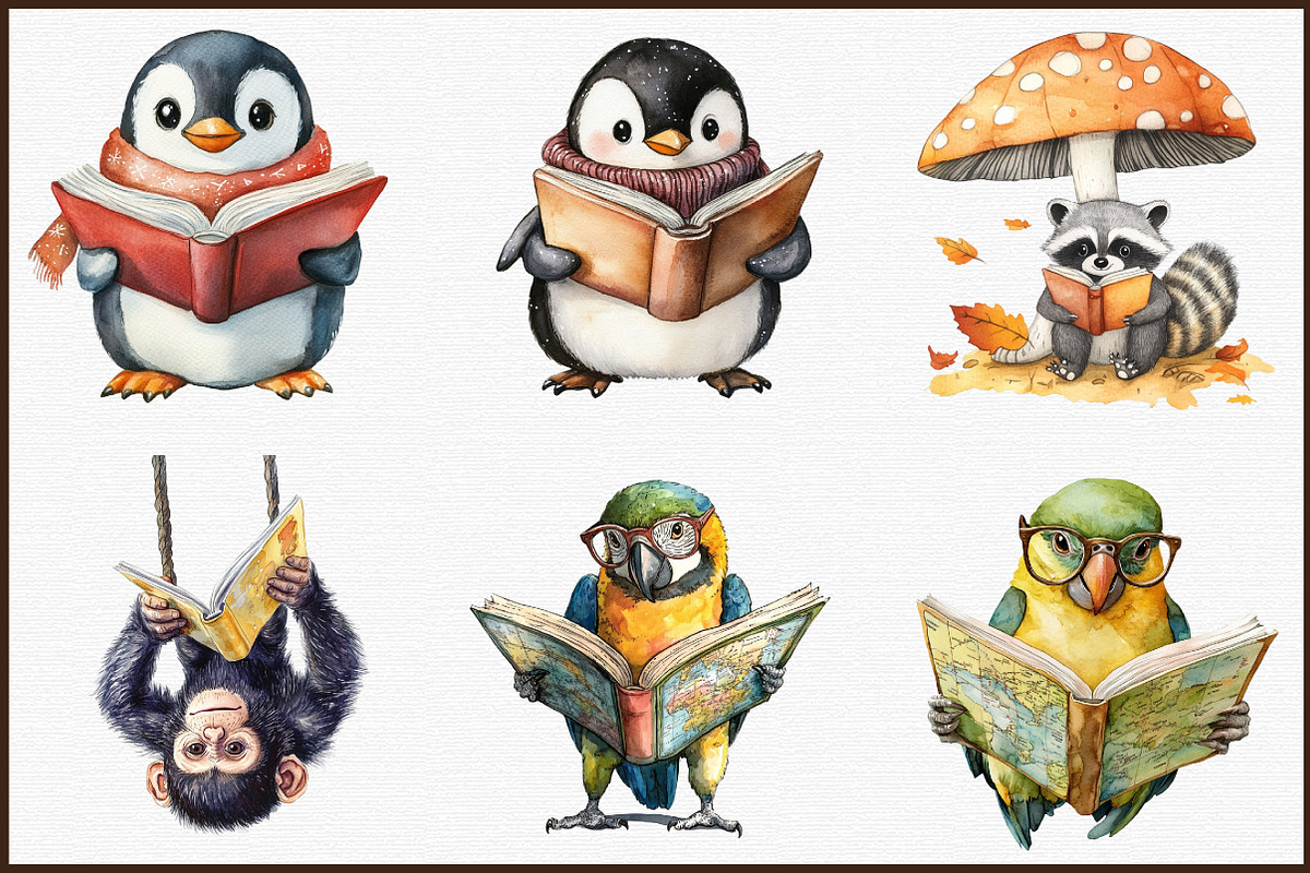 Animals Love Reading Clipart, an Illustration by Sublimation Artist (Photo 3 of 6)