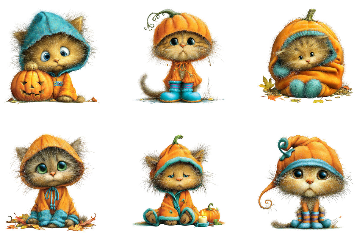 Whimsical Halloween Cat Clipart, a Seasonal Illustration by CreationArt (Photo 2 of 5)