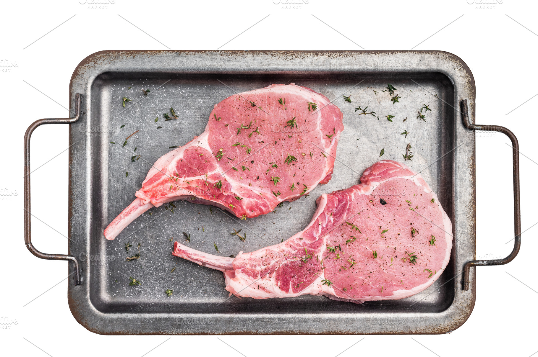 Stunning uncooked pork Tomahawk chop steak, promising tenderness, a Food & Drink Photo by composter-box@mail.ru