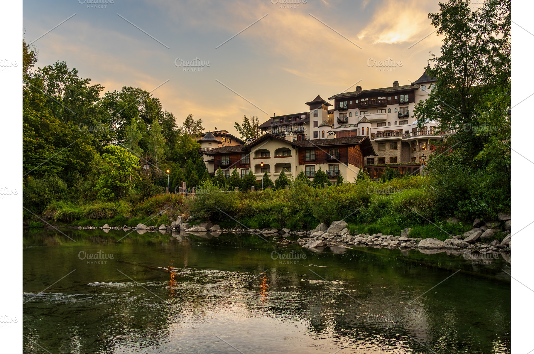 Hotel at dawn by River Wenatchee in, a Nature Photo by Backyard Stock
